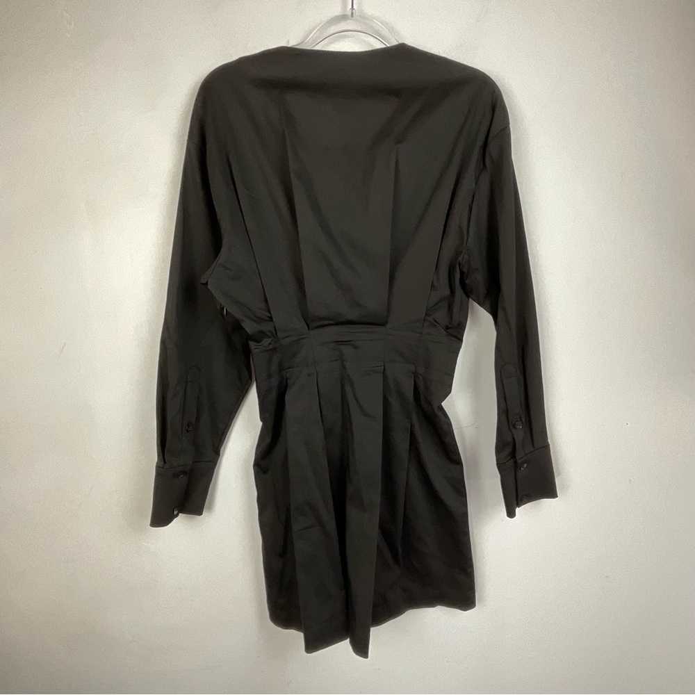Zara Dress‎ Poplin Mini Wrap Longsleeve Pleated Black Cocktail Size XS NWOT - Picture 3 of 12